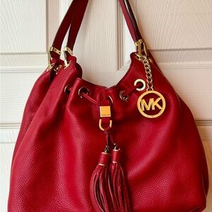 Michael Kors Red Leather Shoulder Bag With Gold Hardware. EUC